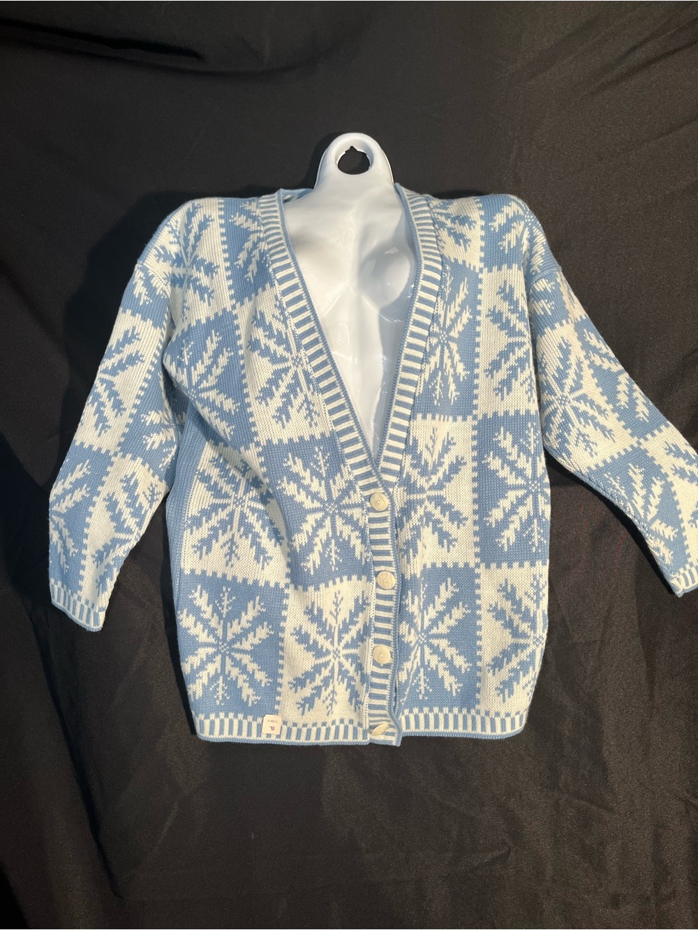 Light Blue and White Snowflake Button-Front Cardigan